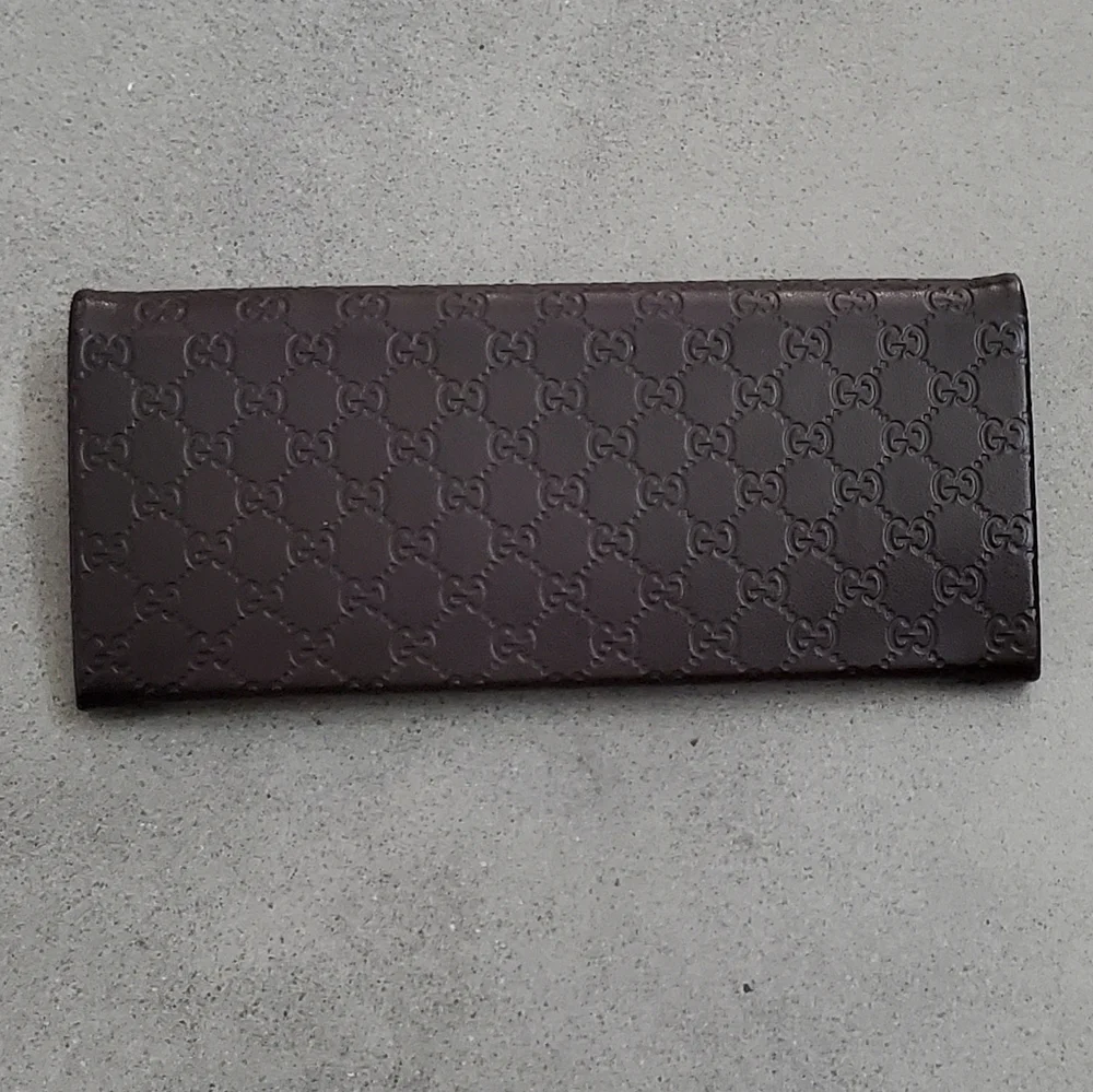 Gucci Dark Brown Embossed Leather Sunglasses Case